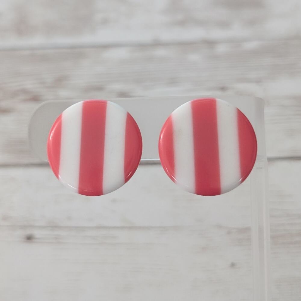 Vintage Clip On Earrings Pink & White Stripes - Condition Issues